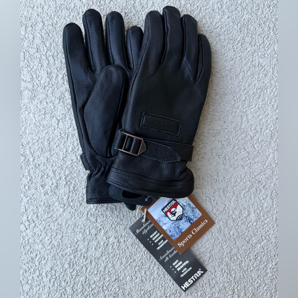 Hestra Black Rättvik Elk Leather Gloves 3176HK-10 Men's New With Tags sz 10 - Picture 2 of 12